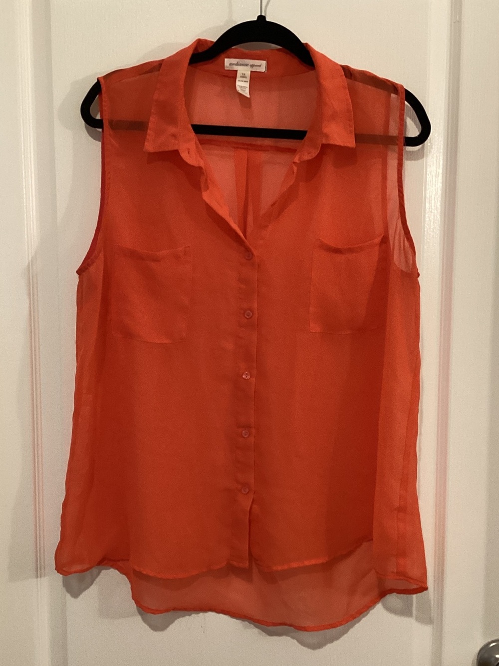 Ambiance Sheer Sleeveless Button-Up Blouse - Orange